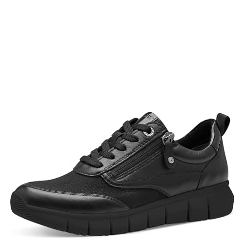 Tamaris COMFORT Damen Sneaker flach aus Leder mit Reißverschluss, Schwarz (Black), 38 EU von Tamaris