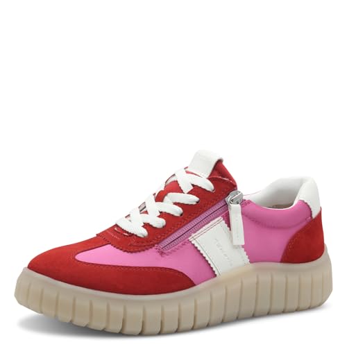 Tamaris Comfort Damen Sneaker flach mit Chunky-Sohle Low Top, Mehrfarbig (Red/Fuchsia), 38 EU von Tamaris