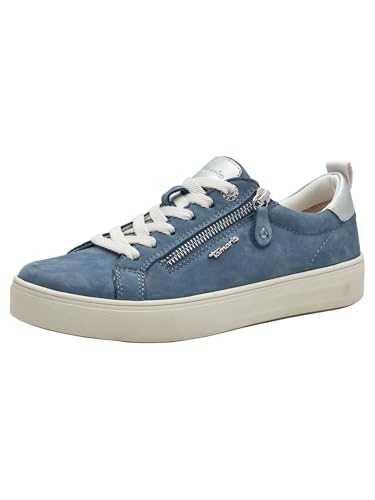Tamaris Comfort Damen Sneaker flach mit Reißverschluss Freizeit, Blau (Denim Nubuc), 36 EU von Tamaris