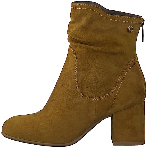 Tamaris COMFORT Damen Stiefeletten mit Absatz aus Leder Blockabsatz Comfort Fit, Braun (Camel), 37 EU von Tamaris