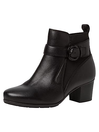 Tamaris COMFORT Damen Stiefeletten mit Absatz aus Leder Blockabsatz Comfort Fit, Schwarz (Black), 37 EU von Tamaris