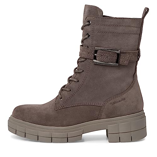 Tamaris COMFORT Damen Stiefeletten mit Absatz aus Leder mit Schnalle Comfort Fit, Grau (Anthracite), 42 EU von Tamaris