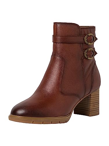 Tamaris COMFORT Damen Stiefeletten mit Absatz aus Leder mit Schnallen Comfort Fit, Braun (Cognac), 38 EU von Tamaris