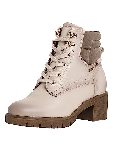 Tamaris COMFORT Damen Stiefeletten mit Absatz aus Leder mit Schnürsenkeln und Reißverschluss Comfort Fit, Beige (Ivory), 38 EU von Tamaris