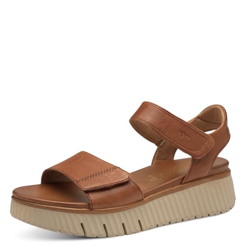 Tamaris Comfort Damen Sandalen flach aus Leder Plateau, Braun (Nut), 40 EU von Tamaris