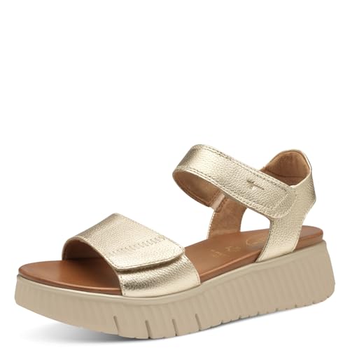 Tamaris Comfort Damen Sandalen flach aus Leder Plateau, Gold (Lt Gold), 38 EU von Tamaris