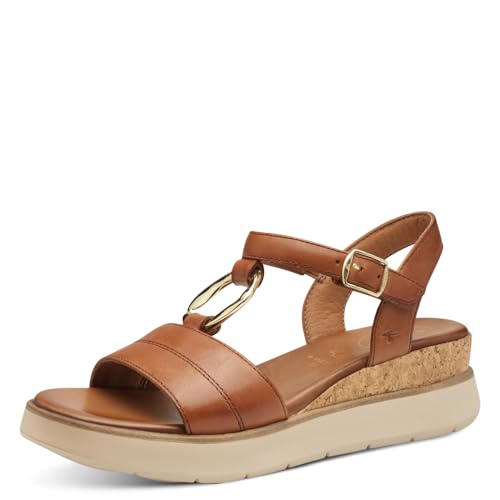 Tamaris Comfort Damen Sandalen flach aus Leder Sommer, Braun (Cognac), 39 EU von Tamaris
