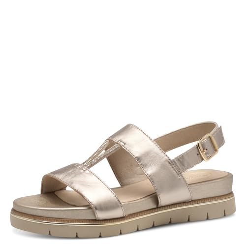 Tamaris Comfort Damen Sandalen flach aus Leder mit Glitzerdetails, Gold (Lt Gold), 38 EU von Tamaris
