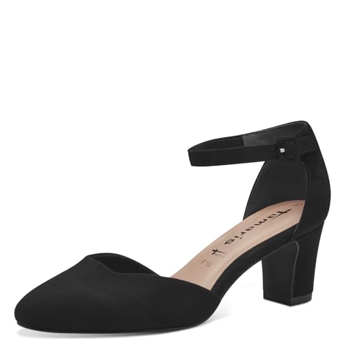 Tamaris Damen Pumps mit Riemchen Textil Vegan Blockabsatz; BLACK/schwarz; 36 von Tamaris