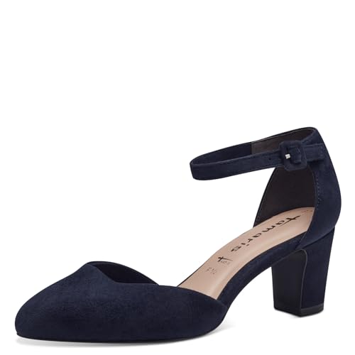 Tamaris Damen Pumps mit Riemchen Textil Vegan Blockabsatz; NAVY/blau; 40 von Tamaris