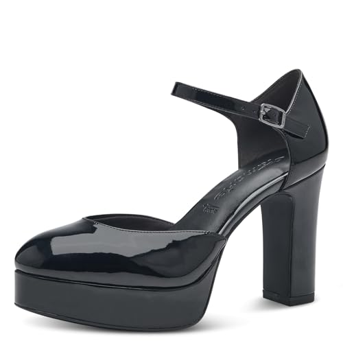 Tamaris Damen Pumps mit Riemen Vegan Blockabsatz; BLACK PATENT/schwarz; 37 EU von Tamaris