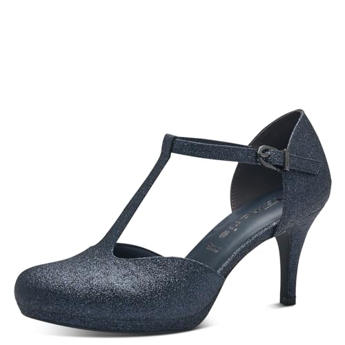 Tamaris Damen Pumps mit Riemen Vegan Stilettoabsatz; NAVY GLAM/blau; 40 EU von Tamaris