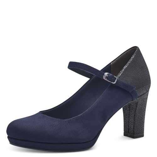 Tamaris Damen Pumps mit Riemen Textil Blockabsatz; NAVY COMB/blau; 36 EU von Tamaris