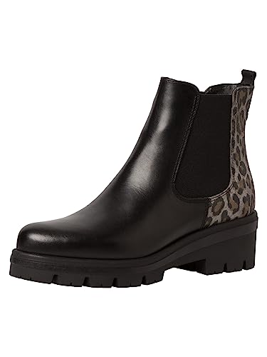 Tamaris Damen Chelsea Boots Leder Blockabsatz; BLACK/LEOPARD/schwarz; 36 EU von Tamaris