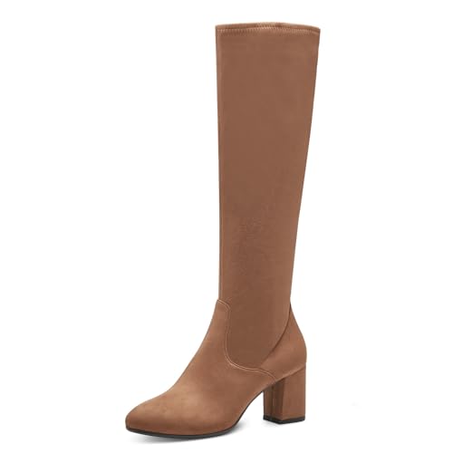 Tamaris Damen Langschaft-Stiefel mit Absatz Vegan Blockabsatz; COGNAC/braun; 39 EU von Tamaris