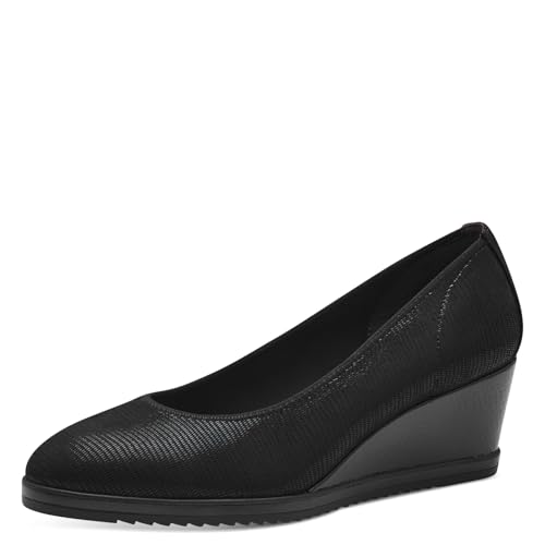 Tamaris Damen Pumps Textil Keilabsatz bequem; Black Structure, EU 42 von Tamaris