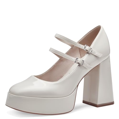 Tamaris Damen Pumps mit Riemchen Vegan Blockabsatz; IVORY/beige; 41 von Tamaris