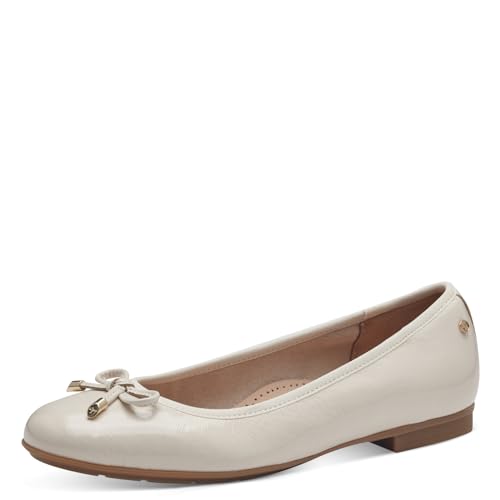 Tamaris COMFORT Damen Ballerinas aus Leder mit Schleife, Beige (Creme Patent), 39 EU von Tamaris