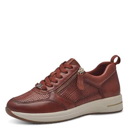 Tamaris COMFORT Damen Sneaker flach aus Leder mit Reißverschluss, Braun (Cognac Str.), 38 EU von Tamaris