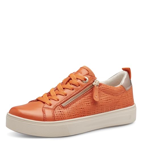 Tamaris COMFORT Damen Sneaker flach aus Leder mit Reißverschluss, Orange (Orange Nap Str), 37 EU von Tamaris