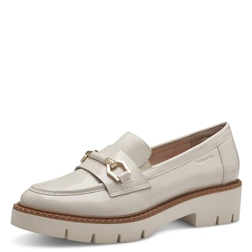 Tamaris COMFORT Damen Loafer mit Absatz aus Leder Elegant, Beige (Creme Patent), 41 EU von Tamaris