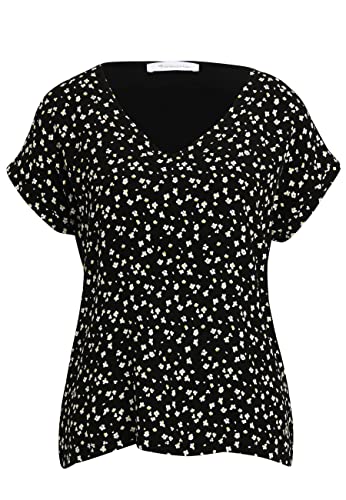 Tamaris Damen AOP Drop Shoulder T-Shirt mit V-Ausschnitt ALICANTE Schwarz M von Tamaris