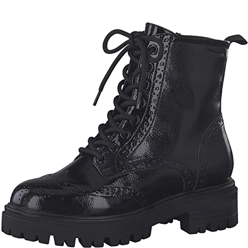 Tamaris Damen Ankle Boots, Frauen Stiefeletten,TOUCHit-Fußbett,uebergangsschuhe,uebergangsstiefel,flach,Boots,Stiefel,Black PATENT,37 EU von Tamaris