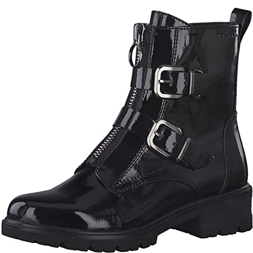 Tamaris Damen Ankle Boots, Frauen Stiefeletten,TOUCHit-Fußbett,uebergangsstiefel,flach,Boots,Stiefel,Bootee,Booties,Black PATENT,39 EU von Tamaris