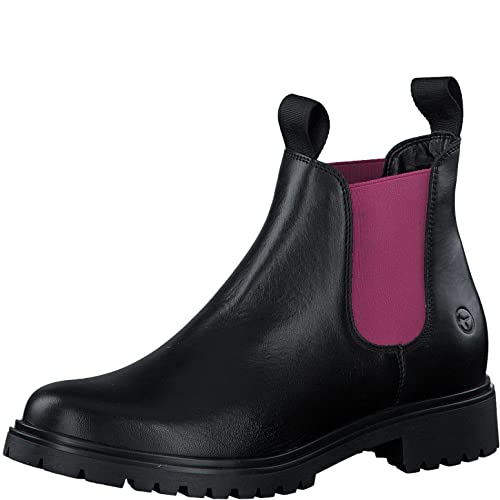 Tamaris Damen Ankle Boots, Frauen Stiefeletten,TOUCHit-Fußbett,uebergangsstiefel,flach,boots,stiefel,bootee,booties,BLK LEA./FUXIA,41 EU von Tamaris