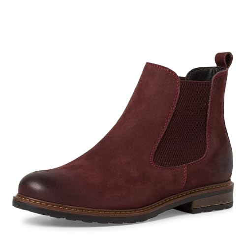 Tamaris Damen Chelsea Boots Leder Blockabsatz; RED NUBUC/rot; 35 EU von Tamaris