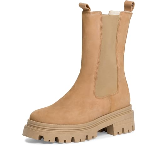 Tamaris Damen Chelsea Boots Leder Blockabsatz; CAMEL/braun; 38 EU von Tamaris