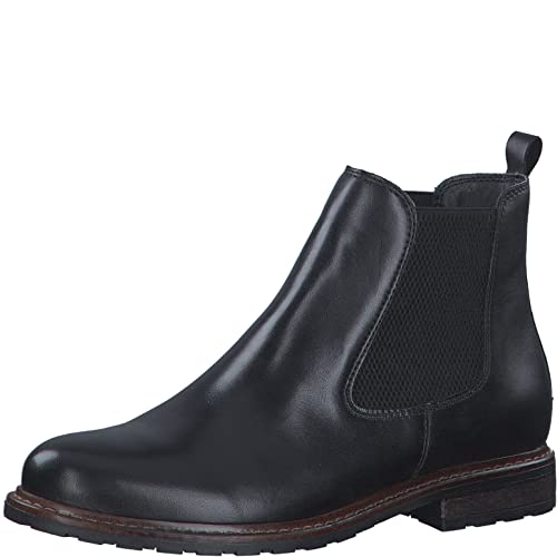 Tamaris Damen Chelsea Boots, Frauen Stiefeletten,schlupfstiefel,flach,boots,stiefel,bootee,booties,halbstiefel,BLACK LEATHER,36 EU von Tamaris