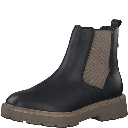 Tamaris Damen Chelsea Boots, Frauen Stiefeletten,Wechselfußbett,Comfort Lining,Kurzstiefel,uebergangsschuhe,Black/Taupe,37 EU von Tamaris
