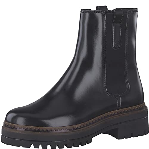 Tamaris Damen Chelsea Boots, Frauen Stiefeletten,Wechselfußbett,halbstiefel,Kurzstiefel,uebergangsschuhe,uebergangsstiefel,Black Shiny,38 EU von Tamaris