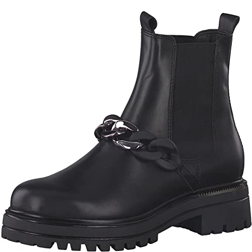 Tamaris Damen Chelsea Boots, Frauen Stiefeletten,Wechselfußbett,uebergangsstiefel,Schlupfstiefel,flach,Boots,Stiefel,Black Leather,39 EU von Tamaris