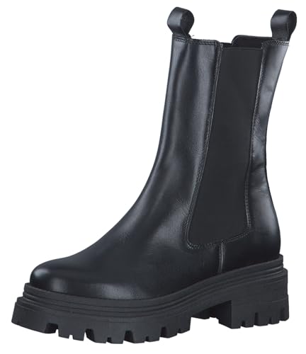 Tamaris Damen Chelsea Boots, Frauen Stiefeletten,Wechselfußbett,uebergangsstiefel,schlupfstiefel,hoch,boots,stiefel,BLACK LEATHER,42 EU von Tamaris