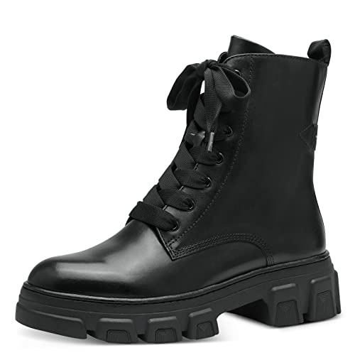 Tamaris Damen Combat Boots, Frauen Stiefeletten,Wechselfußbett,Kurzstiefel,uebergangsschuhe,uebergangsstiefel,Boots,Black Leather,37 EU von Tamaris