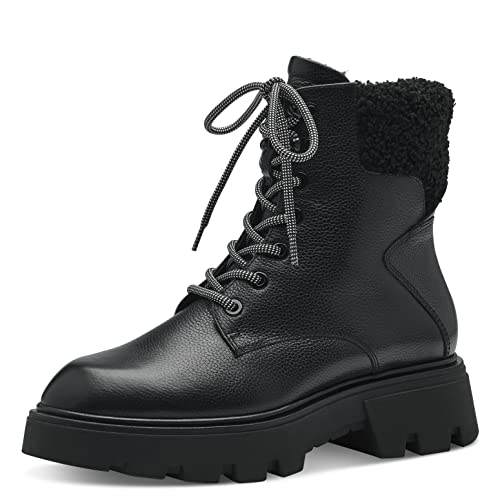 Tamaris Damen Combat Boots, Frauen Stiefeletten,warm gefüttert,boots,stiefel,bootee,booties,halbstiefel,kurzstiefel,BLACK LEATHER,37 EU von Tamaris