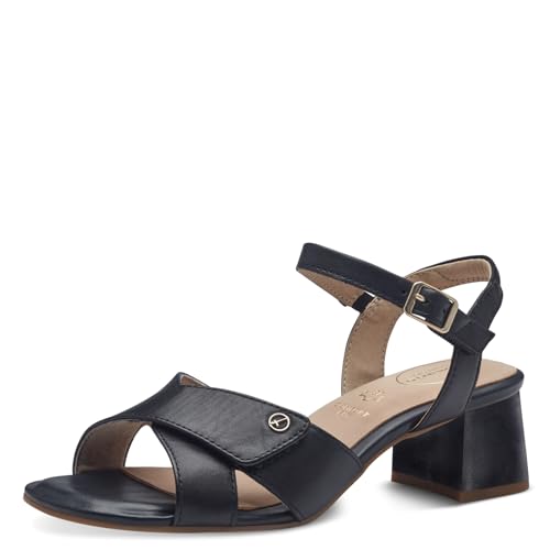 Tamaris COMFORT Damen Sandalen mit Absatz aus Leder mit verstellbarem Riemen, Schwarz (Black Nappa), 37 EU von Tamaris