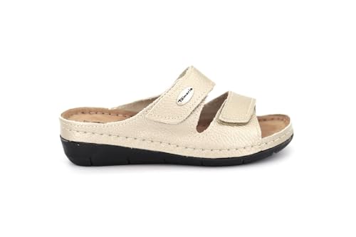 Tamaris Damen Hausschuhe Slipper Leder Keilabsatz; LIGHT GOLD METALLIC/metallic; 37 EU von Tamaris
