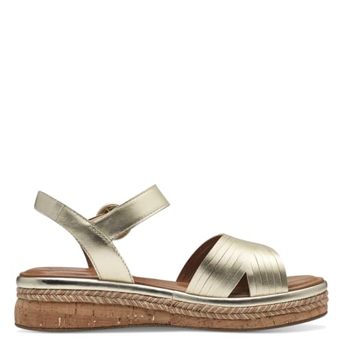 Tamaris Damen Keilsandalen, Frauen Sandalen,Freizeitschuhe,offene Schuhe,Strandschuhe,Keilsandaletten,Keilabsatz,Wedge-Heel,Light Gold,37 EU von Tamaris