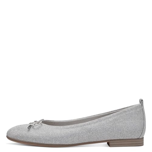 Tamaris Damen Klassische Ballerinas, Frauen Flats,Ausgehschuhe,Abendschuhe,Slip-ons,klassisch elegant,Schleife,Ballerinen,Silver Glam,41 EU von Tamaris