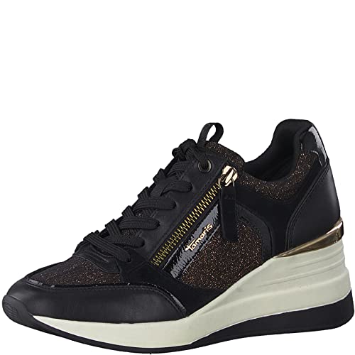 Tamaris Damen Low-Top Sneaker, Frauen Halbschuhe,Wechselfußbett,Comfort Lining,sportlich,Halbschuhe,straßenschuhe,Black/Copper,39 EU von Tamaris