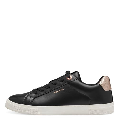 Tamaris Damen Low-Top Sneaker, Frauen Halbschuhe,Wechselfußbett,Sportschuhe,Freizeitschuhe,Turnschuhe,Laufschuhe,schnürer,Black/Gold,40 EU von Tamaris