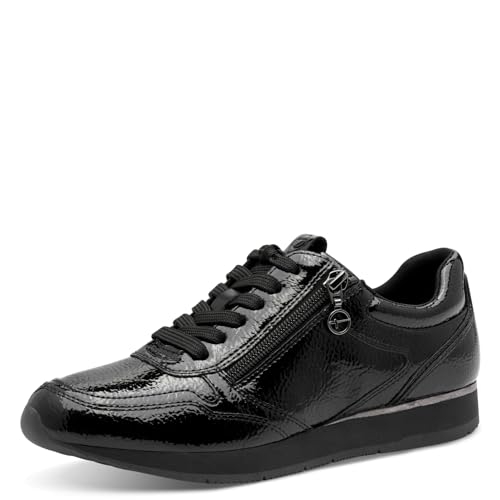 Tamaris Damen Low-Top Sneaker, Frauen Halbschuhe,Wechselfußbett,Strassenschuhe,Freizeitschuhe,Turnschuhe,Laufschuhe,Black PATENT,39 EU von Tamaris
