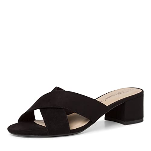 Tamaris Damen Mules Pantoletten mit Absatz Textil Vegan Blockabsatz Sommer; BLACK/schwarz; 36 von Tamaris
