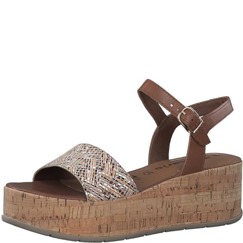 Tamaris Damen Plateau Sandalen Leder Keilabsatz Sommer; CAMEL COMBINED/beige; 41 EU von Tamaris