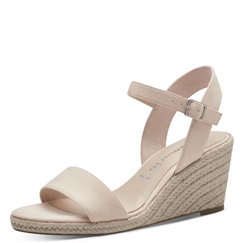 Tamaris Damen Plateau Sandalen Textil Vegan Keilabsatz Sommer; NUDE/beige; 41 von Tamaris