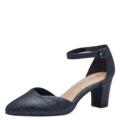 Tamaris Damen Pumps mit Riemchen Vegan Blockabsatz; NAVY GLAM/blau; 37 von Tamaris