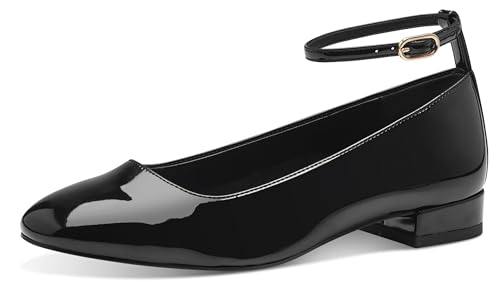 Tamaris Damen Riemchenballerinas, Frauen Flats,Abendschuhe,Slip-ons,Riemchen,knöchelriemchen,Ballerinen,Pumps,Halbschuhe,Black PATENT,38 EU von Tamaris